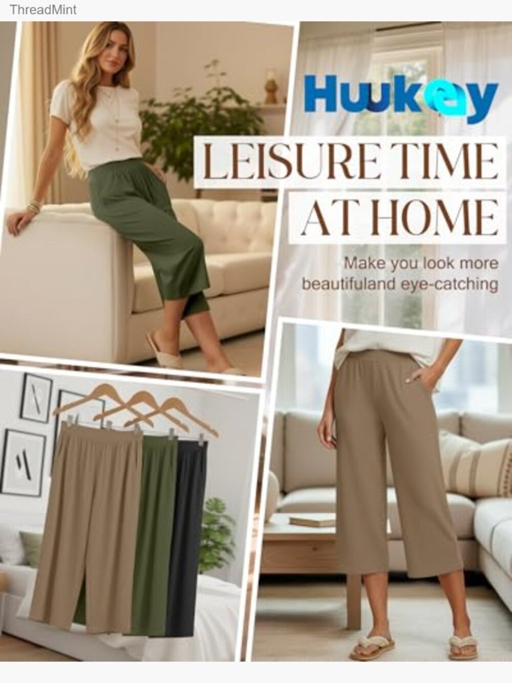 3 Pack Women's Capri Sweatpants, Wide Leg Joggers, Yoga Lounge Pants - Picture 3 of 7